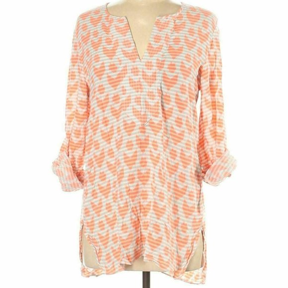 Tommy Hilfiger Long Sleeve Tunic Top Blouse Sz M Boho V-Neck Lightweight Side Sl